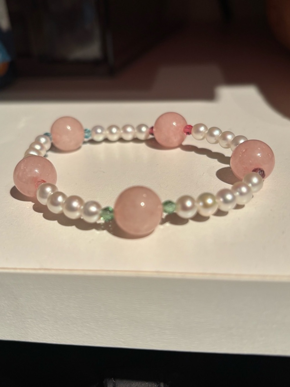 Pearl and Rose Quartz Stretch Bracelet - multicolor